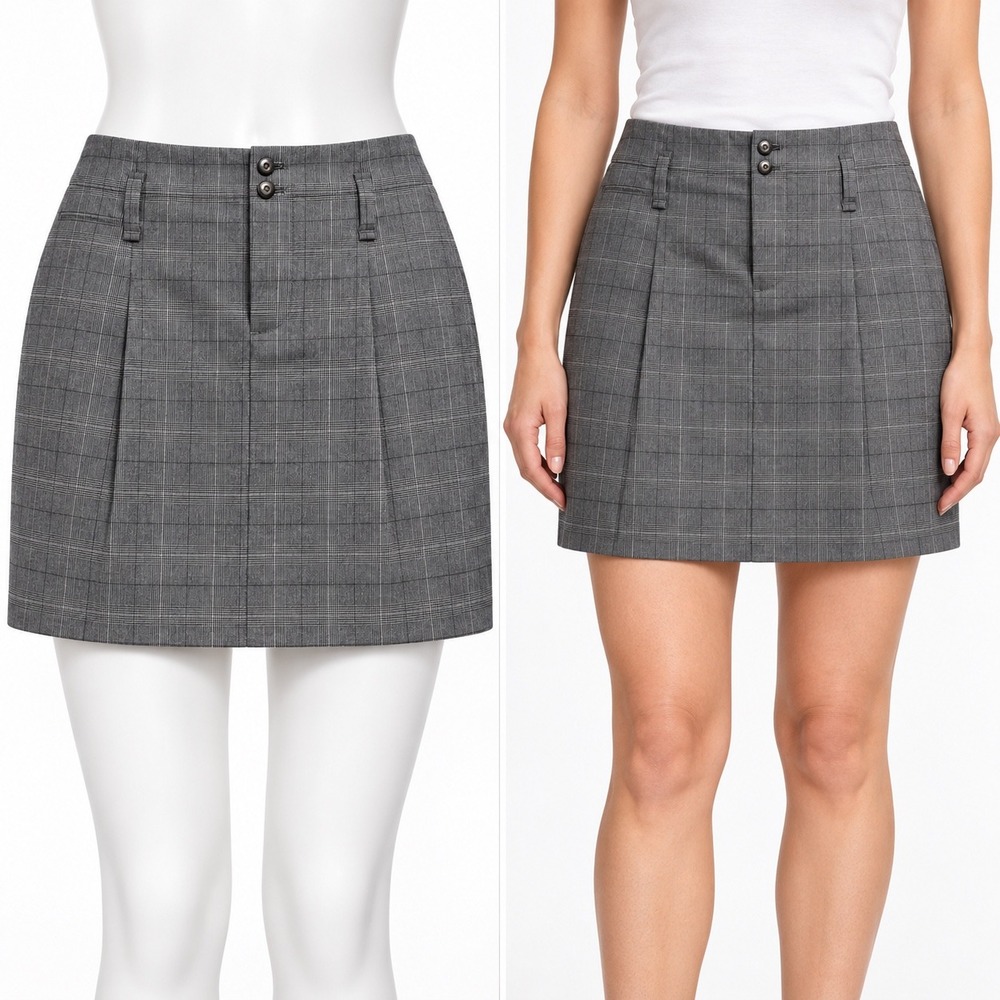 GAP Mini Skirt Womens 10 Gray Plaid Stretch Preppy Academia Schoolgirl Casual